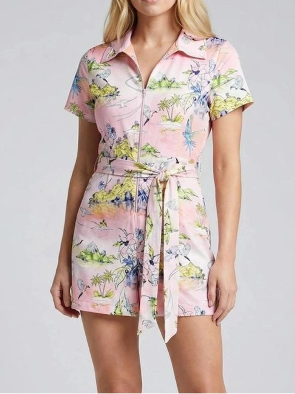 Oceanus Swimwear tropical floral printed Ilana romper playsuit size M medium NWT